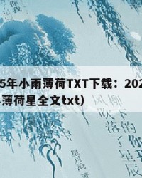2025年小雨薄荷TXT下载：2025年（小薄荷星全文txt）